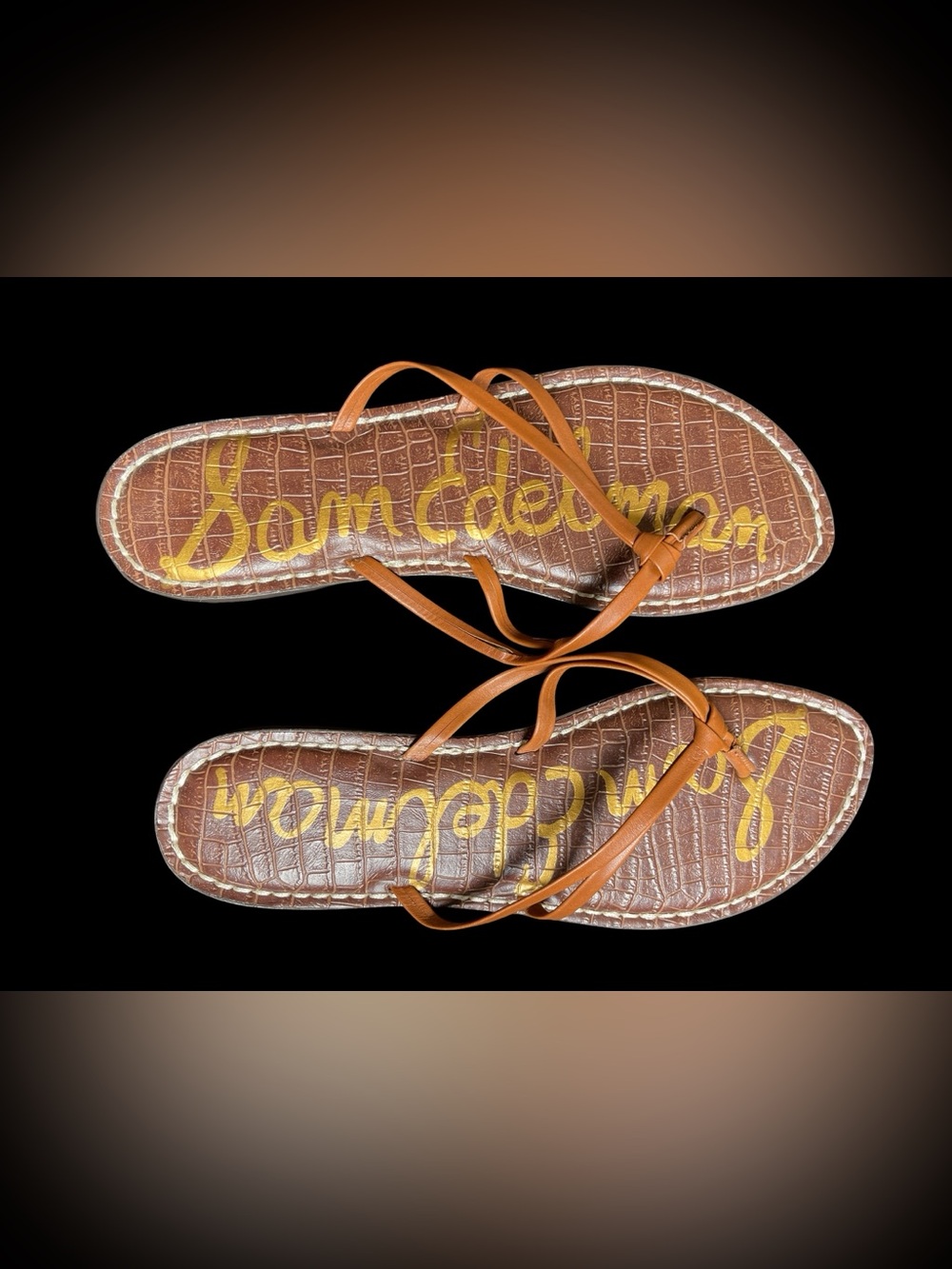 🐿️ Sam Edelman Tan Embossed Leather Strappy Sandals